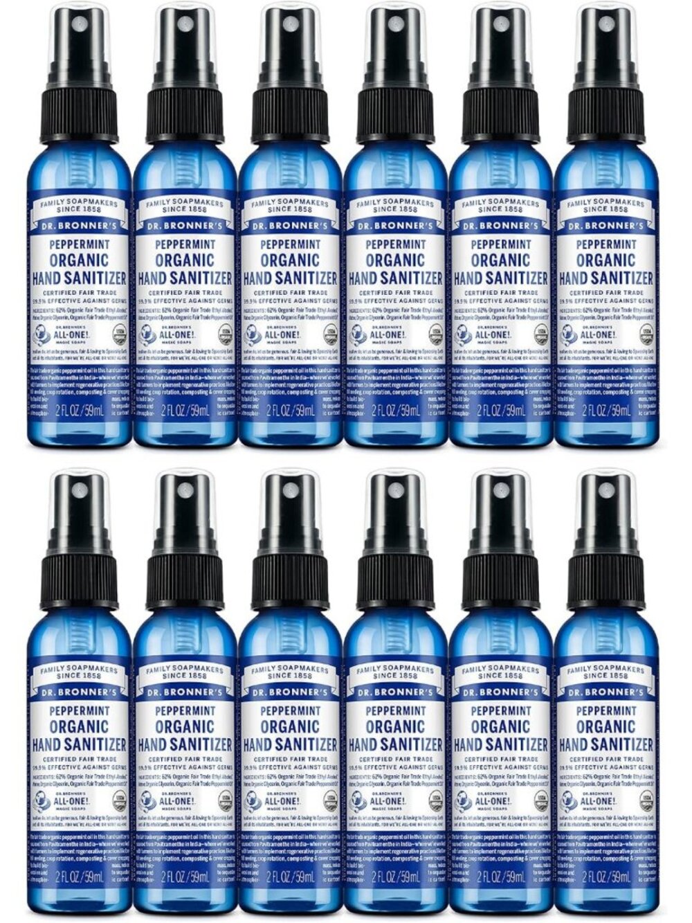 Organic Hand Sanitizer Spray - Peppermint Scent, 2oz, 12-Pack, Gentle